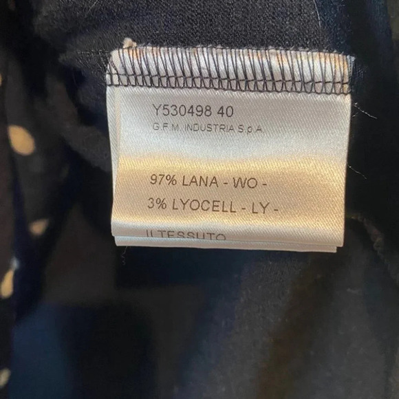 HACHE Wool  Navy Blue Polka Dot Loose Fit Ruffle Hem Top - Picture 7 of 8